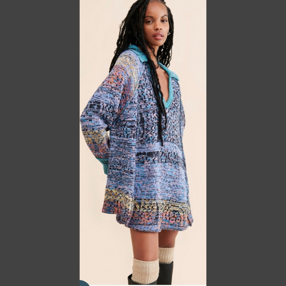 #1609 Free People Seasons of the Sun Knit mini dress Tunic XL - Picture 3 of 8